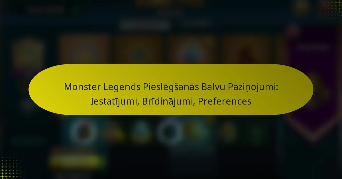 Monster Legends Pieslēgšanās Balvu Paziņojumi: Iestatījumi, Brīdinājumi, Preferences